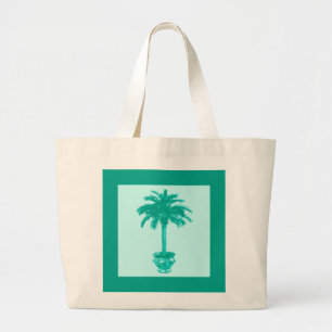 Bolsa Tote Grande Árvore de Palma Potada - turquesa e aqua