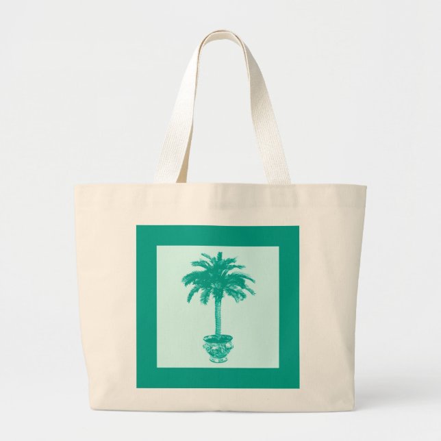 Bolsa Tote Grande Árvore de Palma Potada - turquesa e aqua (Frente)