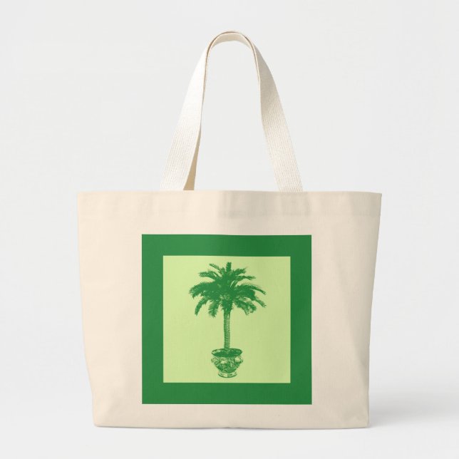 Bolsa Tote Grande Árvore de Palma Potente - esmeralda e verde-claro (Frente)