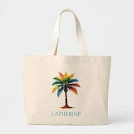 Bolsa Tote Grande Árvore Palm de Cores d'Água Colorida Personalizada