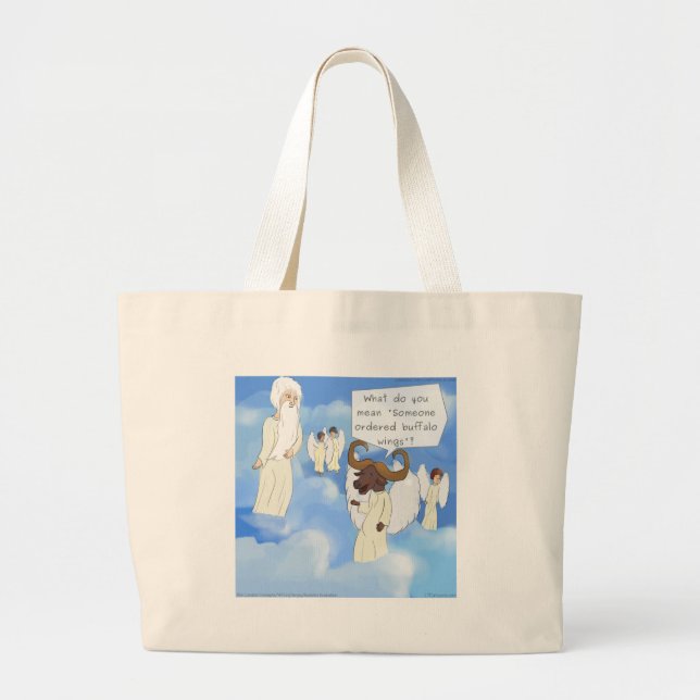 Bolsa Tote Grande Asas de Búfalo Divertidas no Céu Presente (Frente)