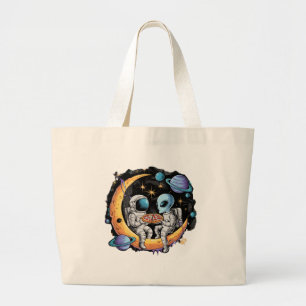 Bolsa Tote Grande Astronauta e Alienígena Aproveitem uma fatia