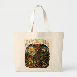 Bolsa Tote Grande Aventura Espera - Ilustração Vintage de Urso Fofo