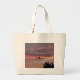 Bolsa Tote Grande Avião Comercial Aterrissando Ao Pôr do Sol