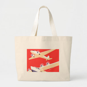 Bolsa Tote Grande Aviões Voando Vintage Propeller Aviões Fechados