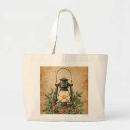 Bolsa Tote Grande Azevinho de pinheiro lantern warm rústico vintage 