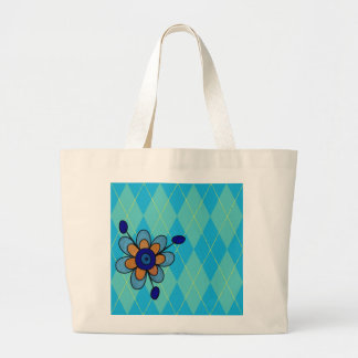 Bolsa Tote Grande Azul & Aqua Argyle & flor