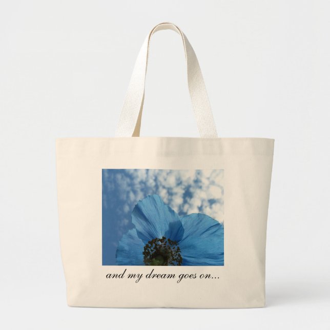 Bolsa Tote Grande Azul-azul-sonho com flor de polpa azul (Frente)