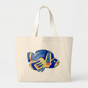 Bolsa Tote Grande Azul Cartoon Butterfly Fish