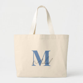 Bolsa Tote Grande Azul Chic Letra Elegante