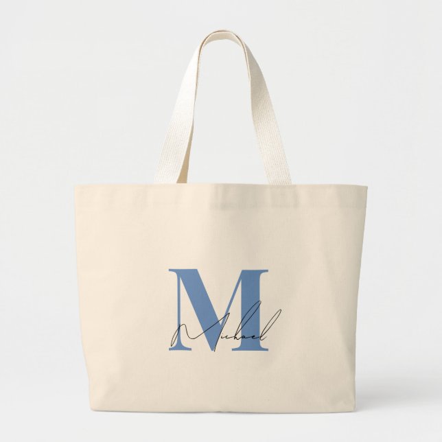 Bolsa Tote Grande Azul Chic Letra Elegante (Frente)