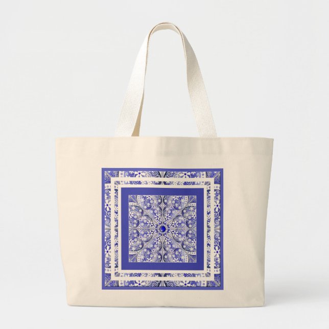 Bolsa Tote Grande Azul de rendas cerâmicas de Grécia (Frente)