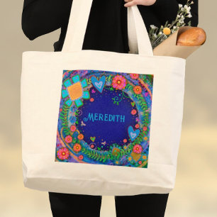 Bolsa Tote Grande "Azul Floral Cheio" Inspirivity Tote Bag