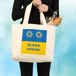Bolsa Tote Grande Azul Real Ouro "Slava Ukraini" Apoio à Ucrânia