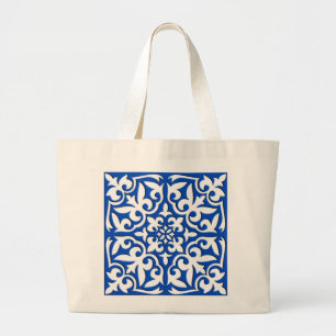 Bolsa Tote Grande Azulejo marroquino - azuis cobaltos e branco