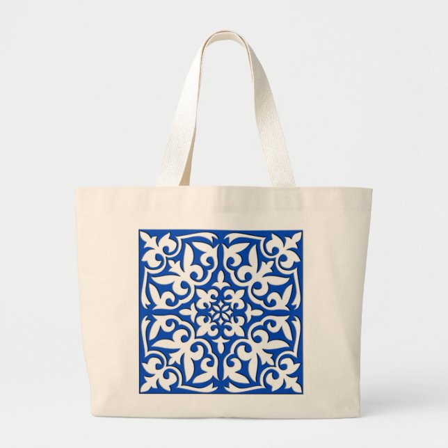Bolsa Tote Grande Azulejo marroquino - azul de cobalto e branco (Frente)