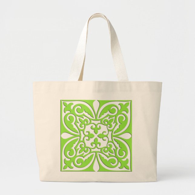 Bolsa Tote Grande Azulejo marroquino - verde lima e branco (Frente)