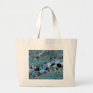Bolsa Tote Grande Azulejos do mosaico de azul e verde