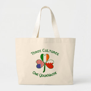 Bolsa Tote Grande Bahrain Irish American Flags Shamrock Seu nome