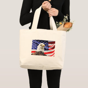 Bolsa Tote Grande Bald Eagle Sobre Bandeira Americana