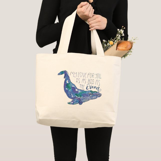 Bolsa Tote Grande Baleia Aquarela - Com o mesmo tamanho que o oceano (Frente (produto))