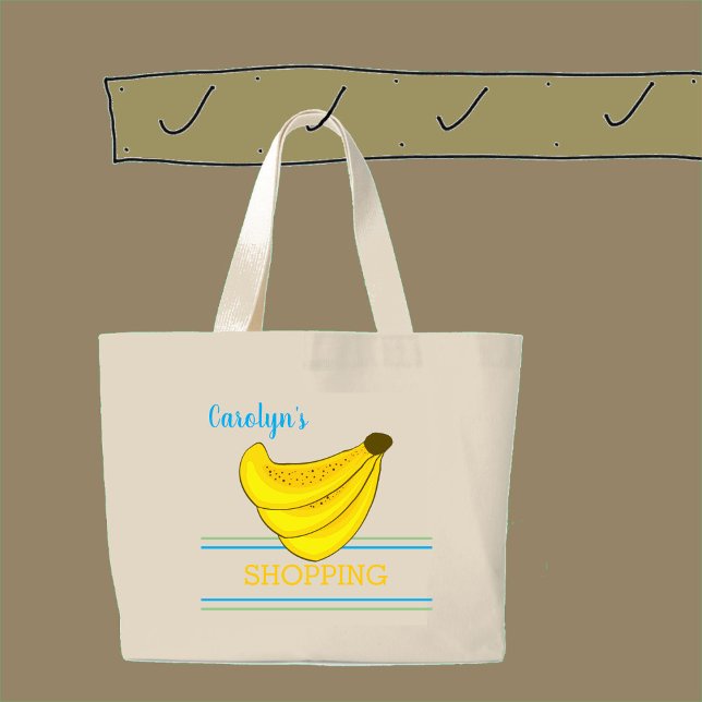 Bolsa Tote Grande Banana, listras, seu nome, comprando (Criador carregado)