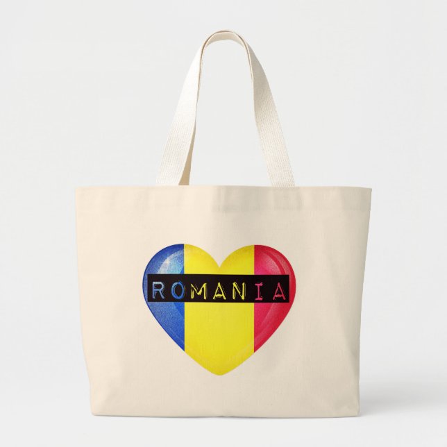 Bolsa Tote Grande Bandeira da Romênia Coração (Frente)