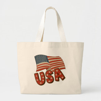 Bolsa Tote Grande Bandeira de América do vintage