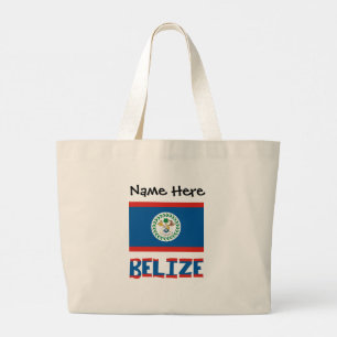 Bolsa Tote Grande Bandeira de Belize Nome Personalizado Belize