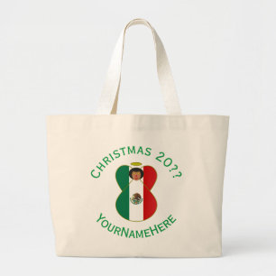 Bolsa Tote Grande Bandeira de Natal do Anjo Mexicano Personalizada