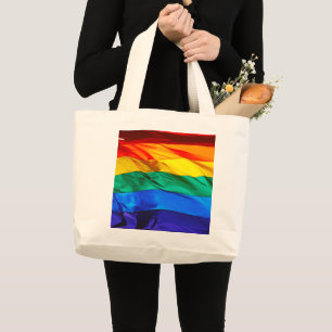 Bolsa Tote Grande Bandeira do orgulho gay SlipperyJoe's ondulando ve