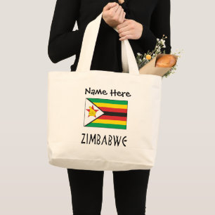 Bolsa Tote Grande Bandeira do Zimbábue Personalização Preta 