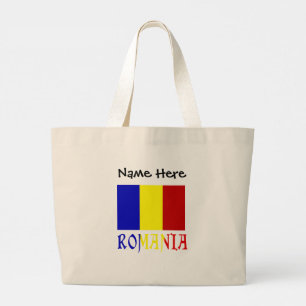 Bolsa Tote Grande Bandeira Romena Romênia Personalização Preta