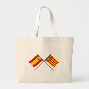 Bolsa Tote Grande Bandeiras cruzadas da espanha e do Valência