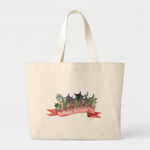Bolsa Tote Grande Banner de Holly de Aquarela Personalizável