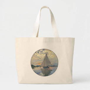 Bolsa Tote Grande Barco à Vela de Monet Impressionismo Francês Arte 