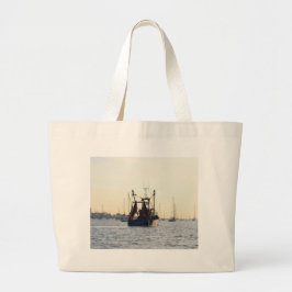 Bolsa Tote Grande Barco de Pesca Paz e Abundância ao Amanhecer