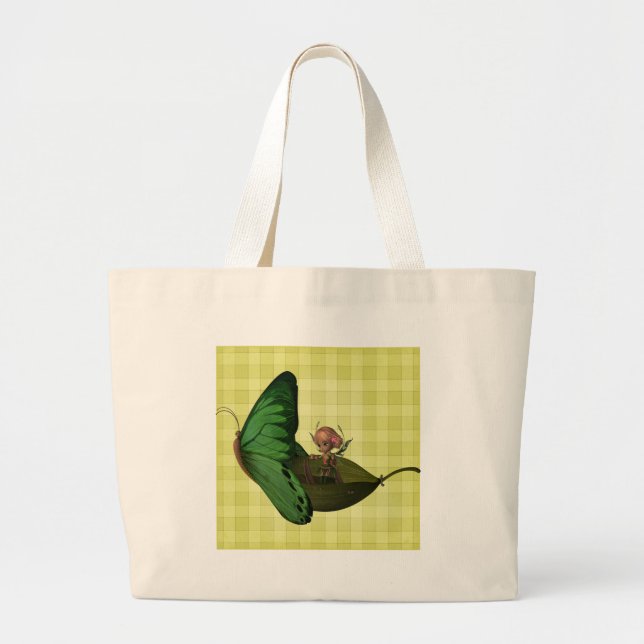 Bolsa Tote Grande Barco Fada Amarelo Xadrez (Frente)