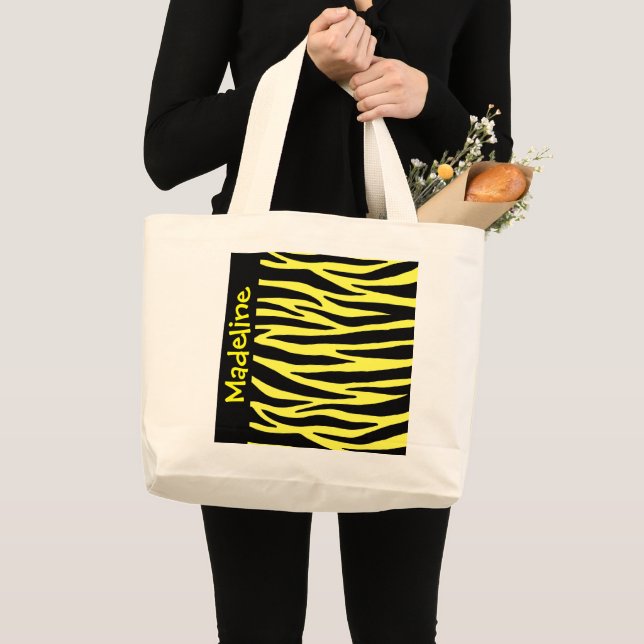 Bolsa Tote Grande Barra de Toques de Tigre Amarelo (Frente (produto))