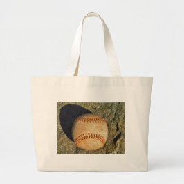 Bolsa Tote Grande Baseball Branco Vintage com costura vermelha