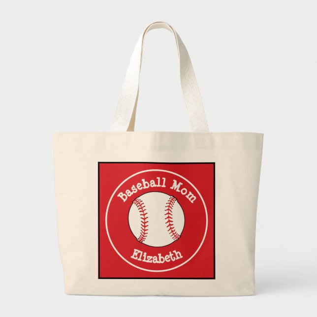 Bolsa Tote Grande Baseball clássico Mãe Branca Vermelha Personalizad (Frente)