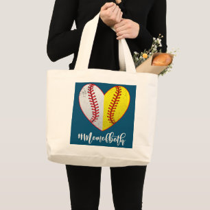 Bolsa Tote Grande Basebol Softball Coração Mãe De Ambos Os Dias de a