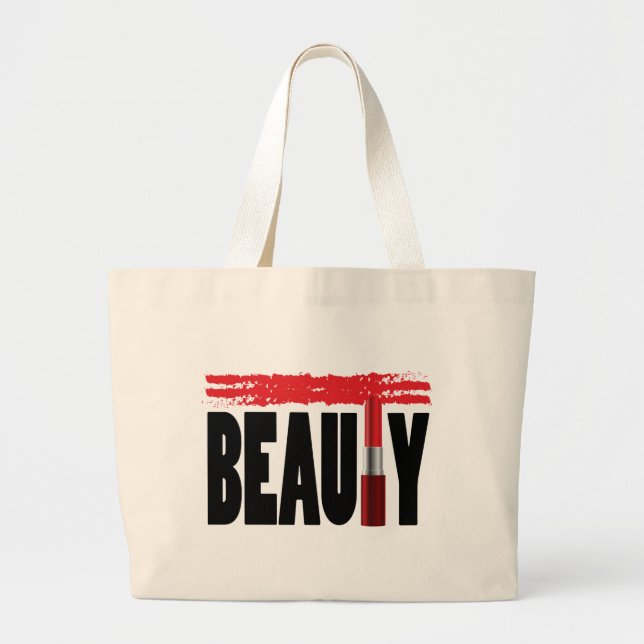 Bolsa Tote Grande Batom da tipografia da beleza (Frente)