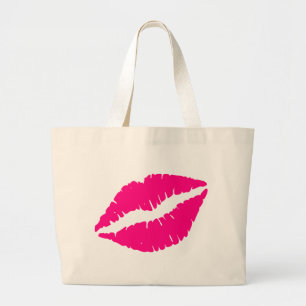 Bolsa Tote Grande Batom rosa beijando pop art