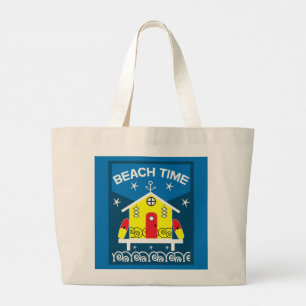 Bolsa Tote Grande Beach Huts Vida marinha Tote Bag