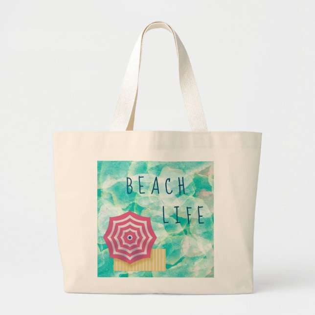 Bolsa Tote Grande Beach Life with Beach Umbrella (Frente)