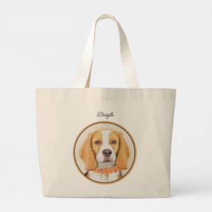Bolsa Tote Grande Beagle English Painting Tri Tricolor Cute Dog Art