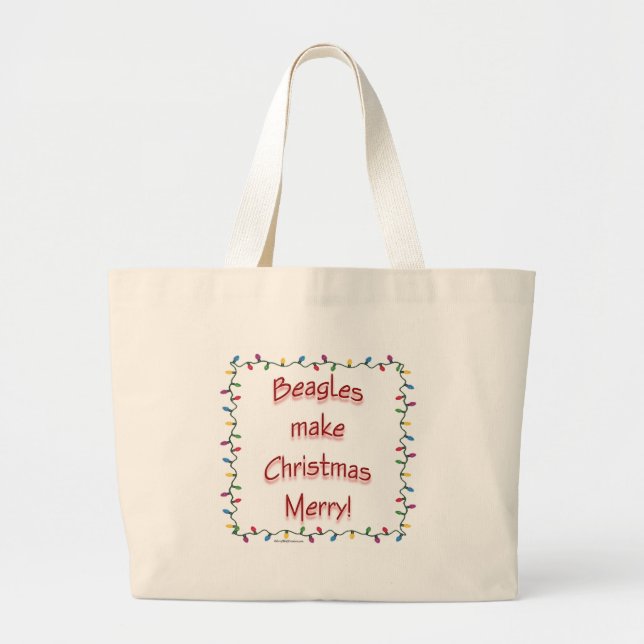 Bolsa Tote Grande Beagles fazem Feliz de Natal (Frente)
