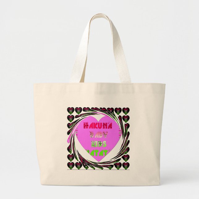 Bolsa Tote Grande Bebês Corações Rosa Hakuna Matata Bebê Crianças De (Frente)