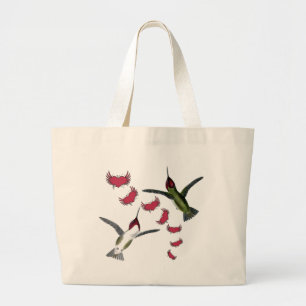 Bolsa Tote Grande Beija-flores Grunge Corações com Asas